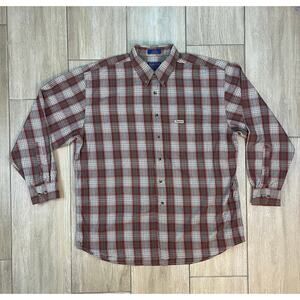 Pendleton Plaid Flannel Shirt Mens XL Red Gray Vintage Made in Hong Kong